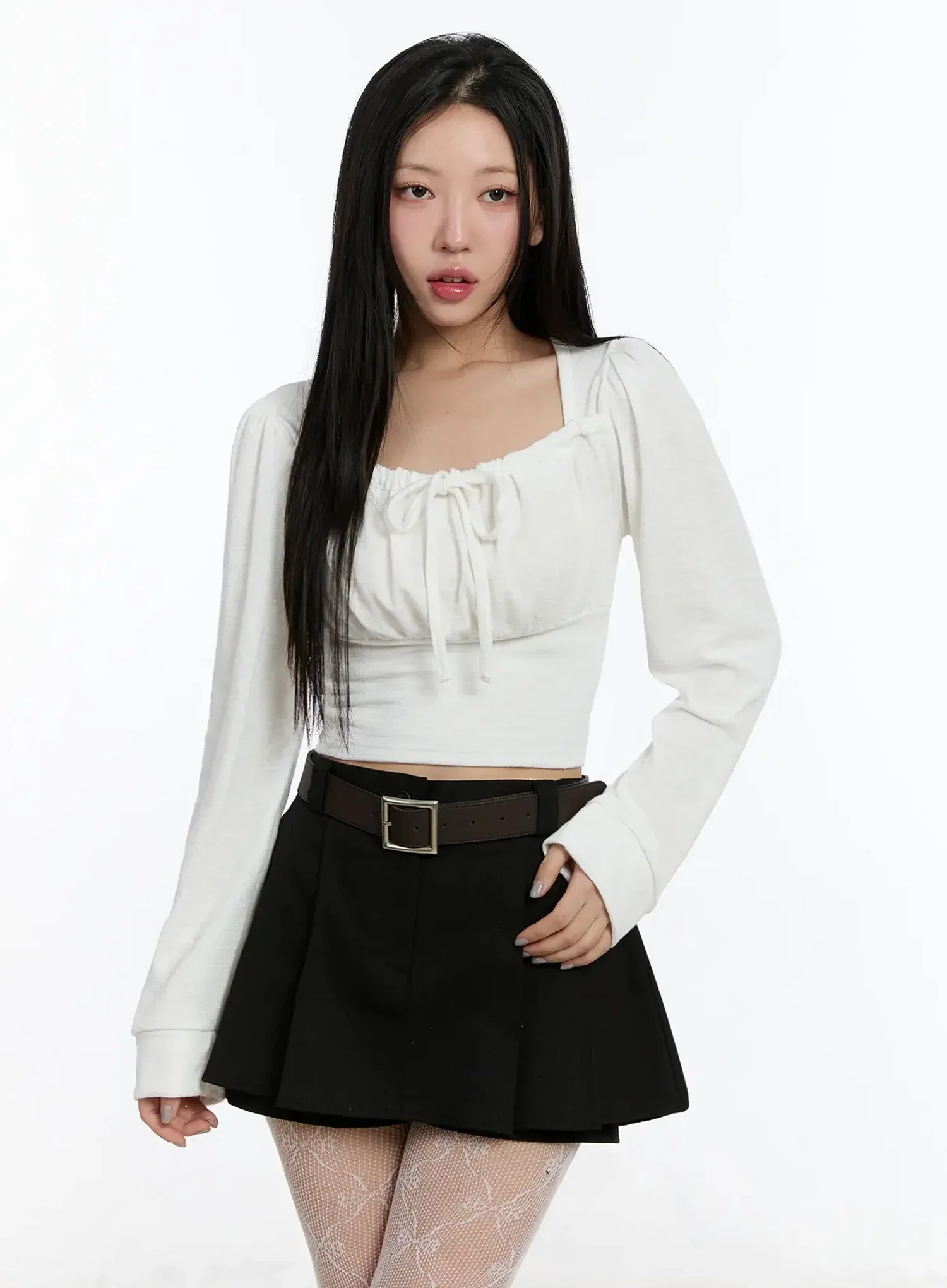 Square Neck Ribbon Long Sleeve Top IM513 - Image 10
