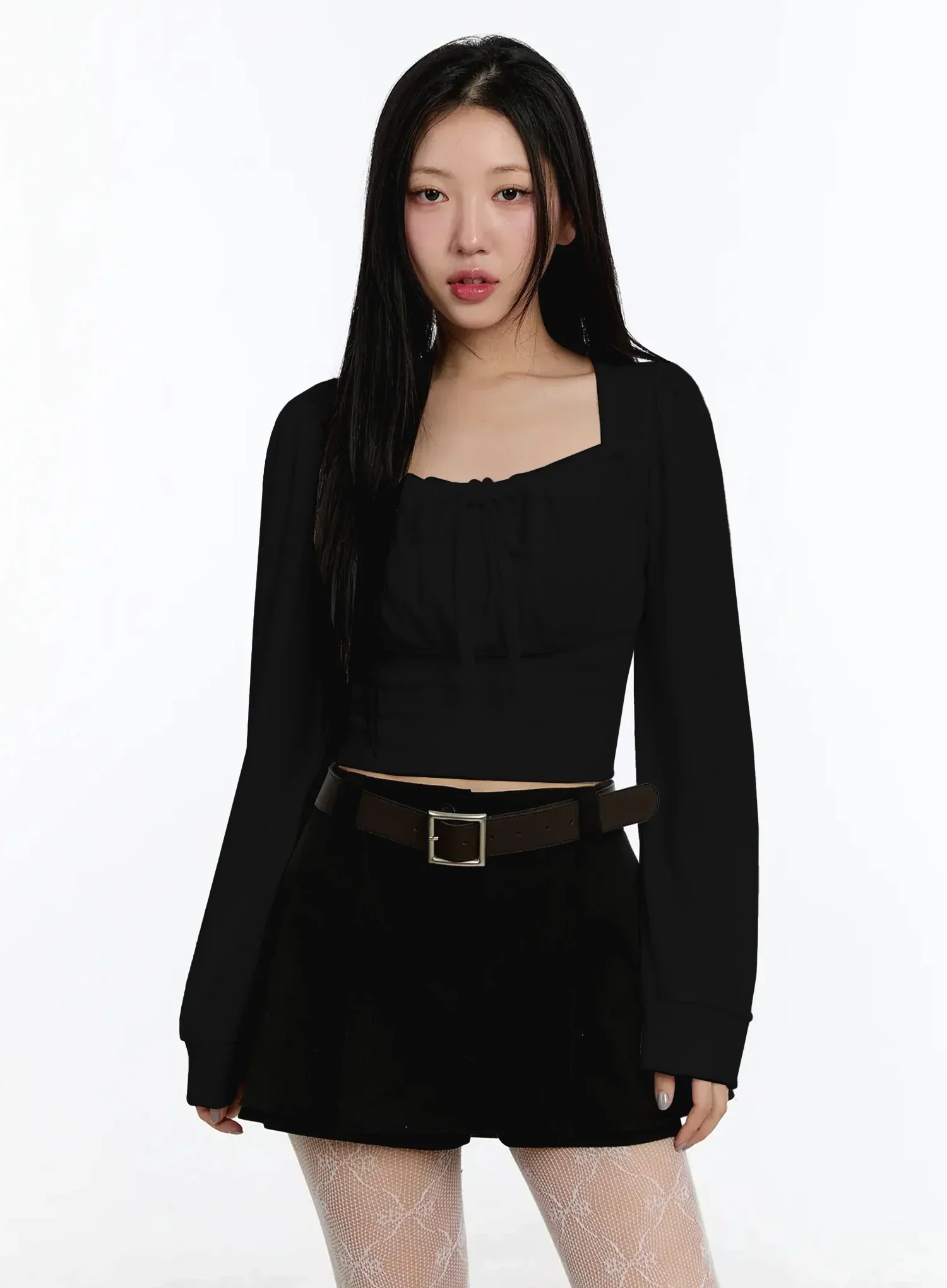 Square Neck Ribbon Long Sleeve Top IM513 - Image 11