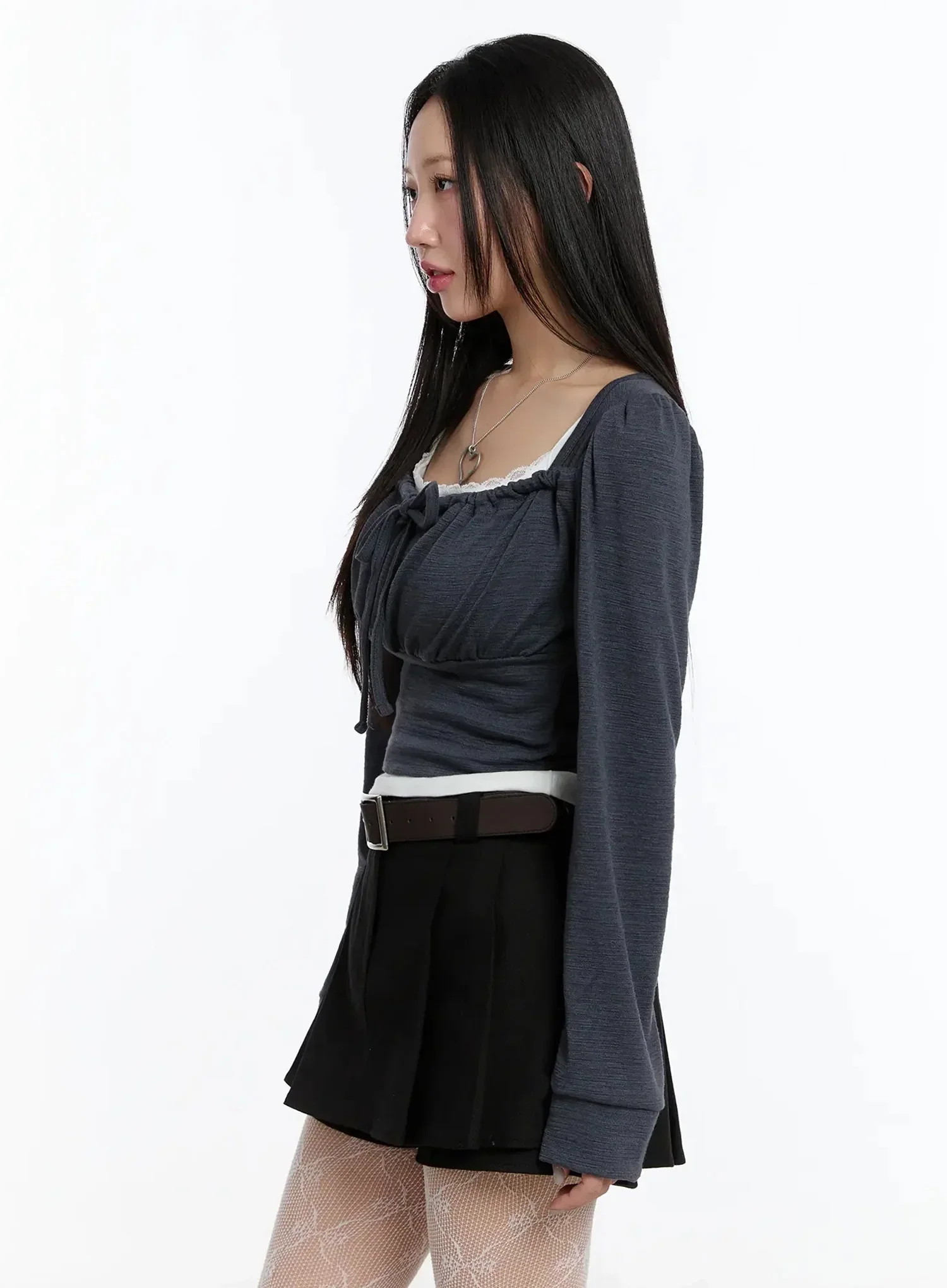 Square Neck Ribbon Long Sleeve Top IM513 - Image 6
