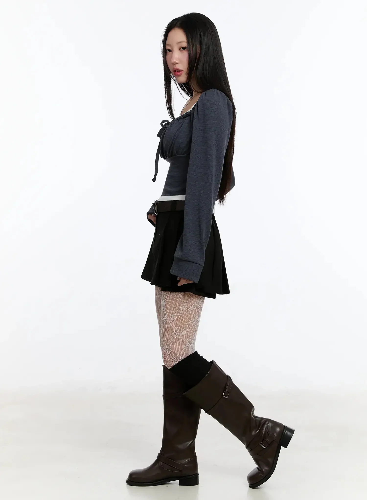 Square Neck Ribbon Long Sleeve Top IM513 - Image 7