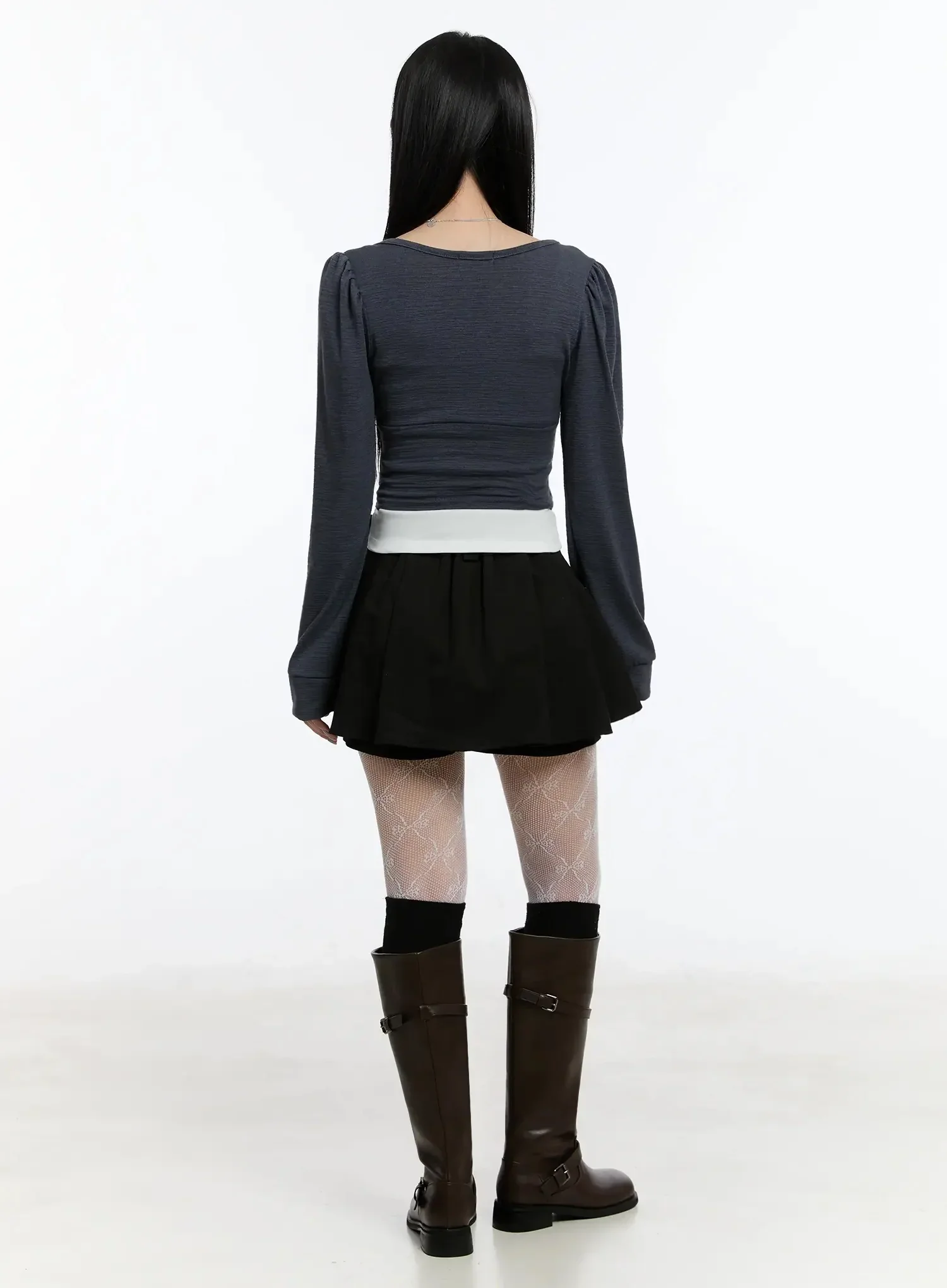 Square Neck Ribbon Long Sleeve Top IM513 - Image 8