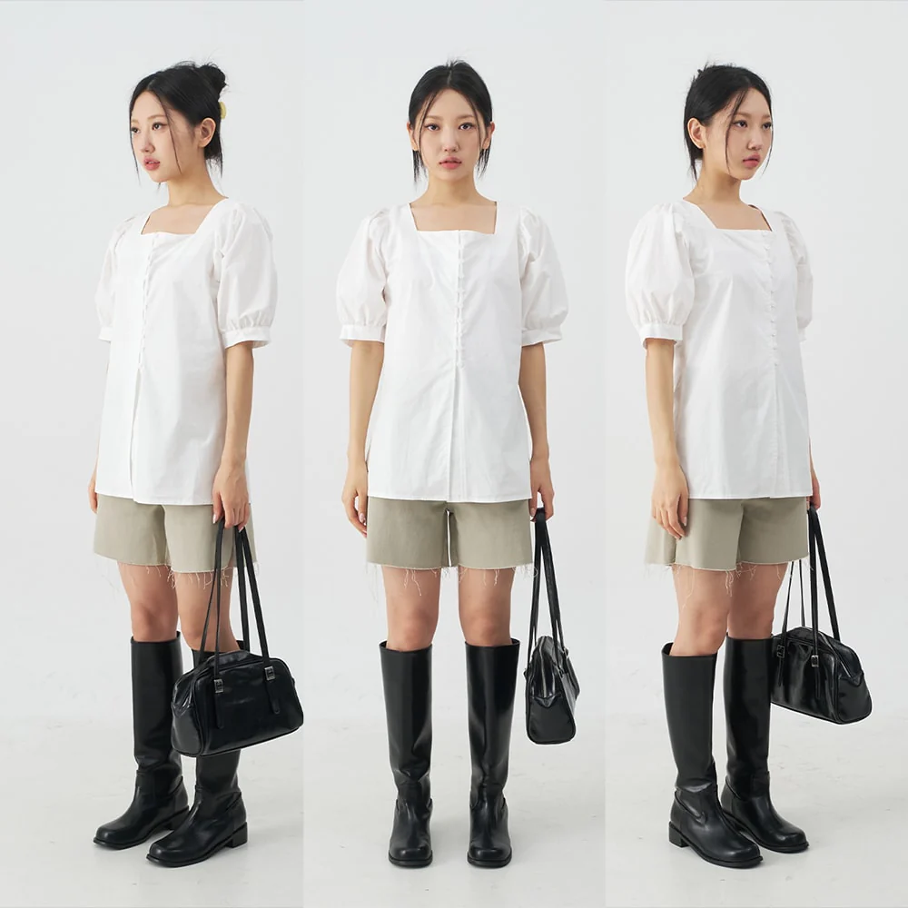 Square Neck Short Sleeve Blouse CY27 - Image 2