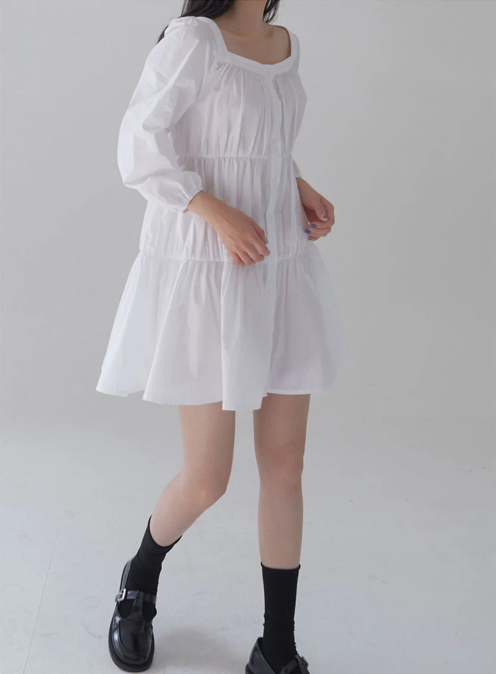 Square Neck Tiered Mini Dress - Image 4