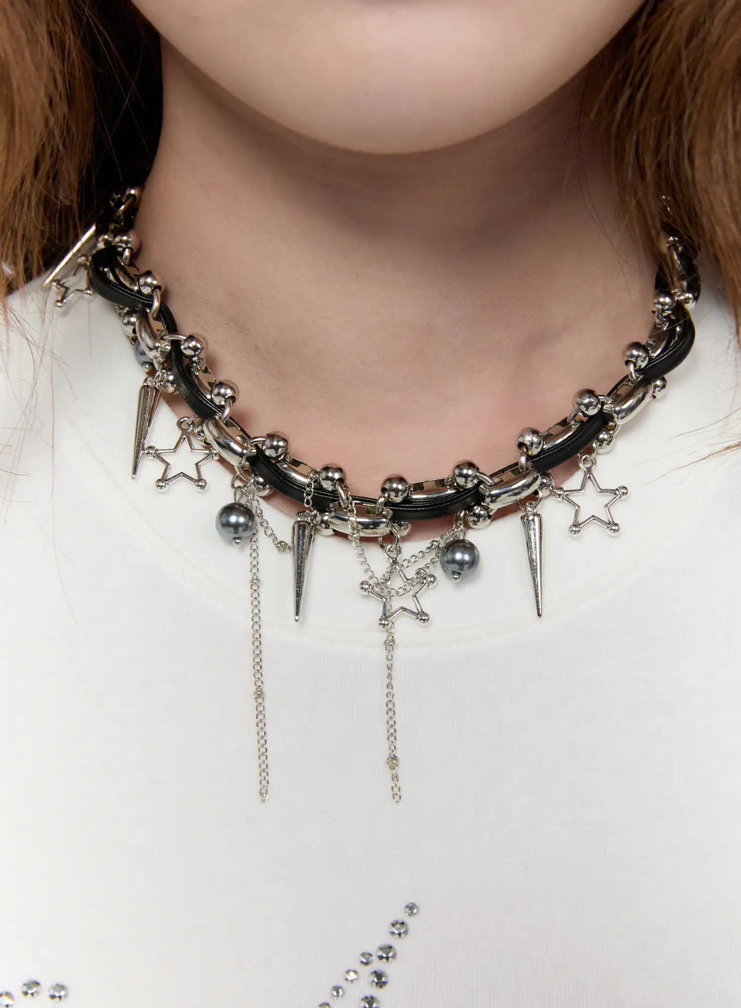 Star Charm Faux Leather Choker Necklace CA527