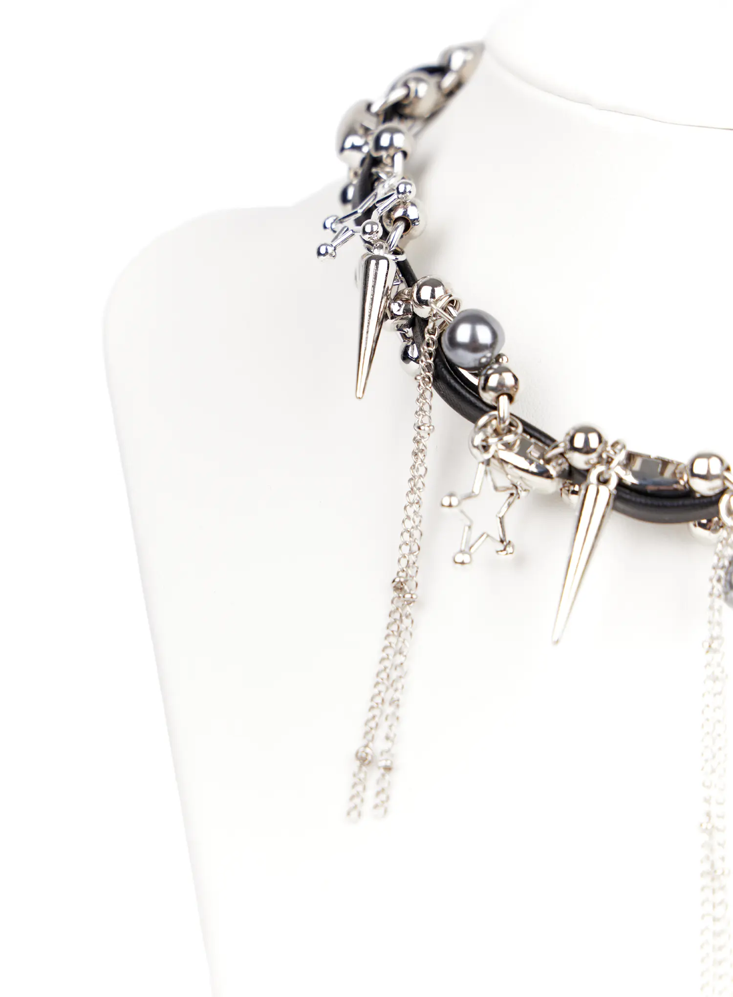 Star Charm Faux Leather Choker Necklace CA527 - Image 5