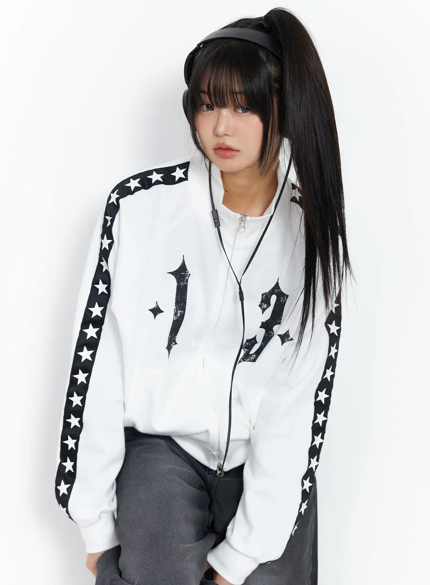 Star Graphic Lined Sporty Zip-Up Jacket CF504