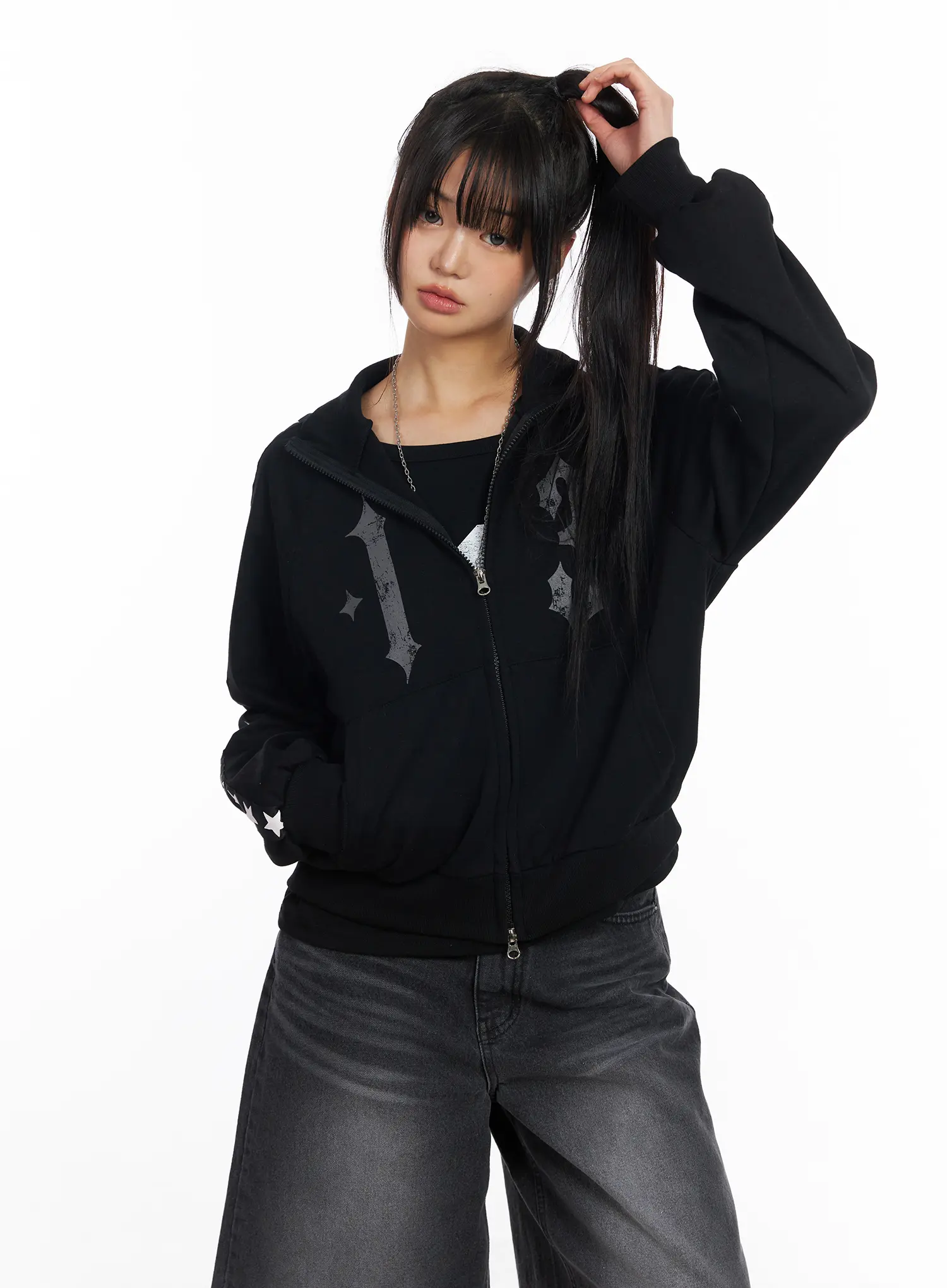 Star Graphic Lined Sporty Zip-Up Jacket CF504 - Image 2