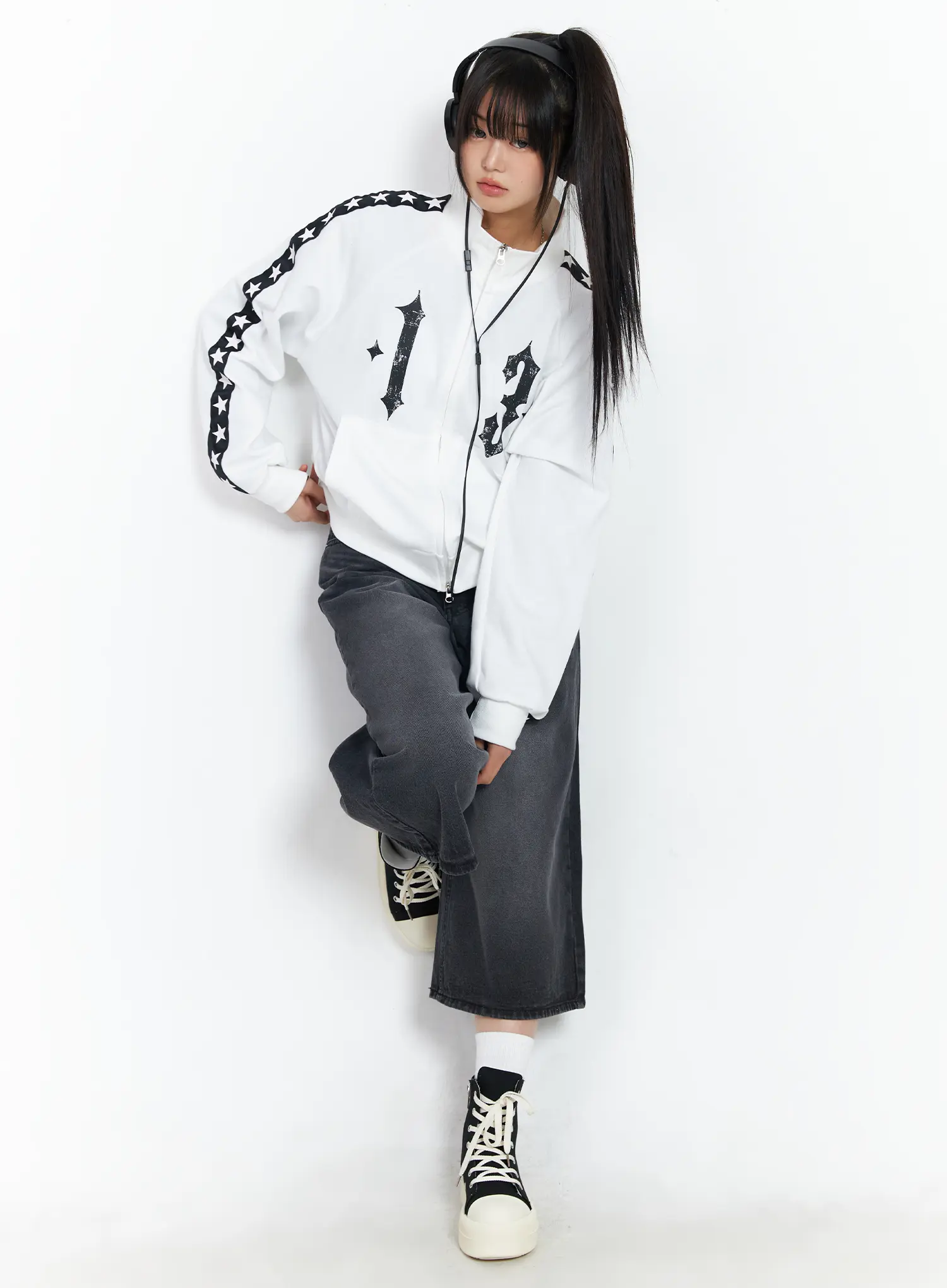 Star Graphic Lined Sporty Zip-Up Jacket CF504 - Image 3