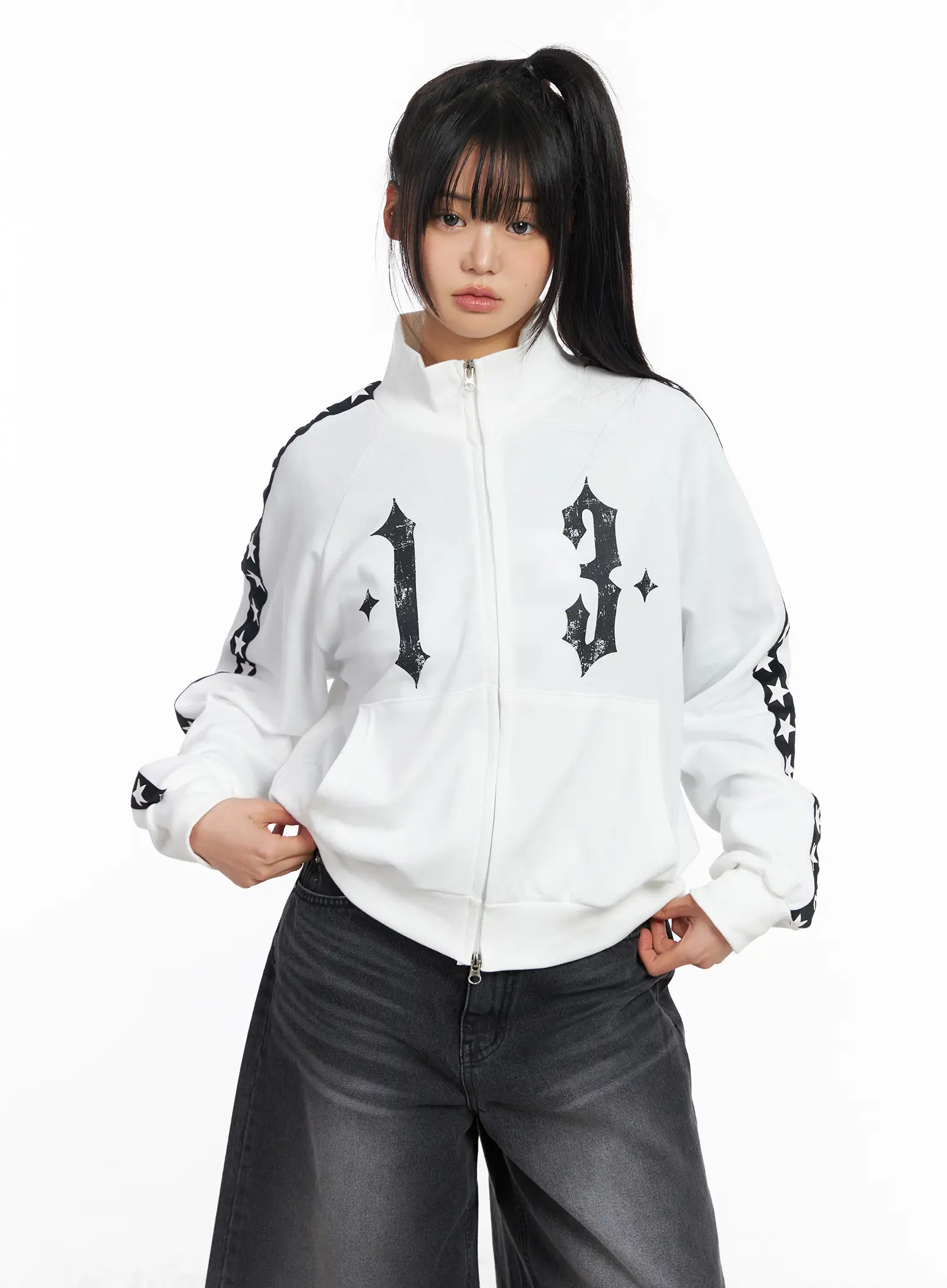 Star Graphic Lined Sporty Zip-Up Jacket CF504 - Image 4