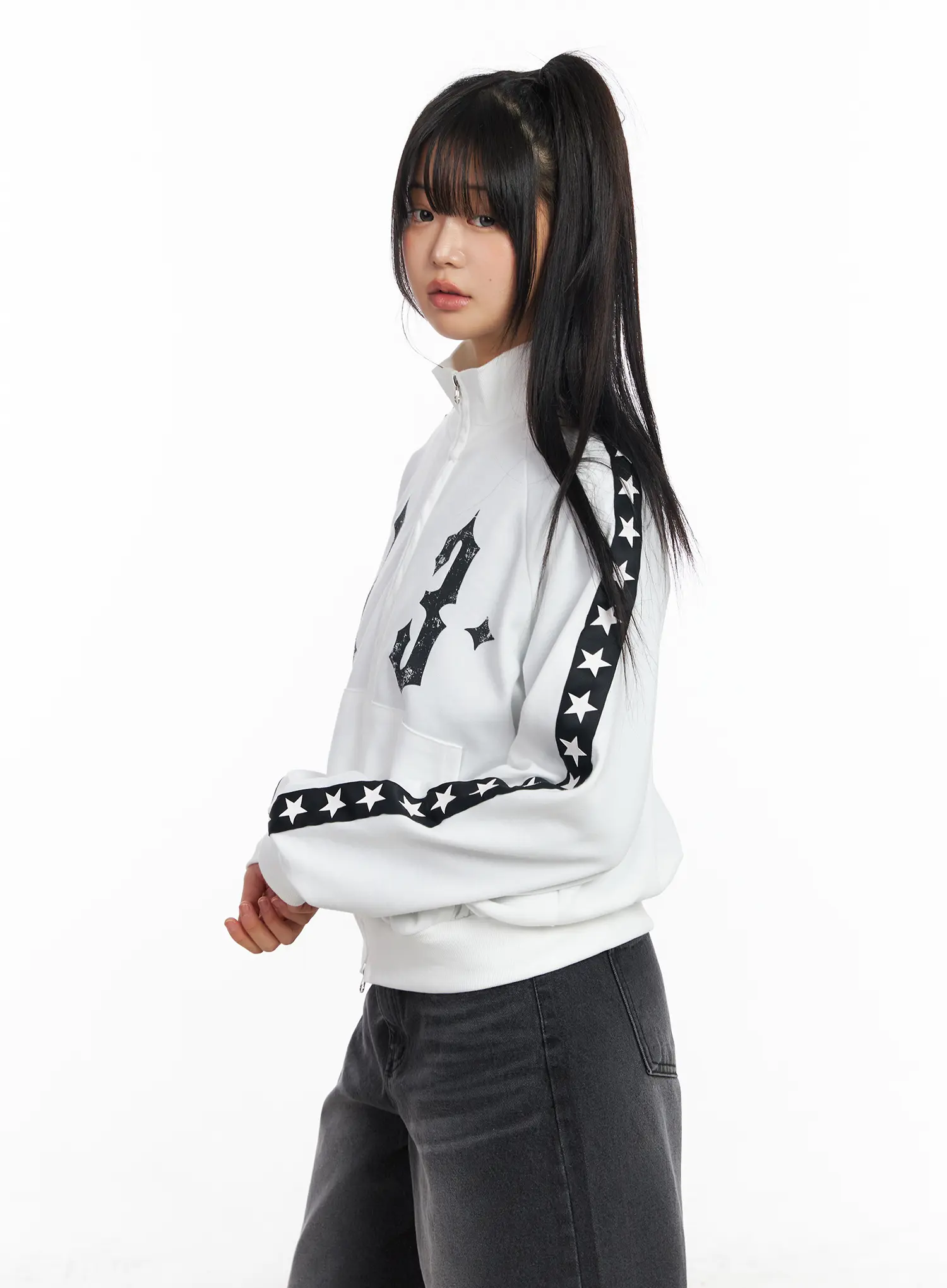 Star Graphic Lined Sporty Zip-Up Jacket CF504 - Image 8