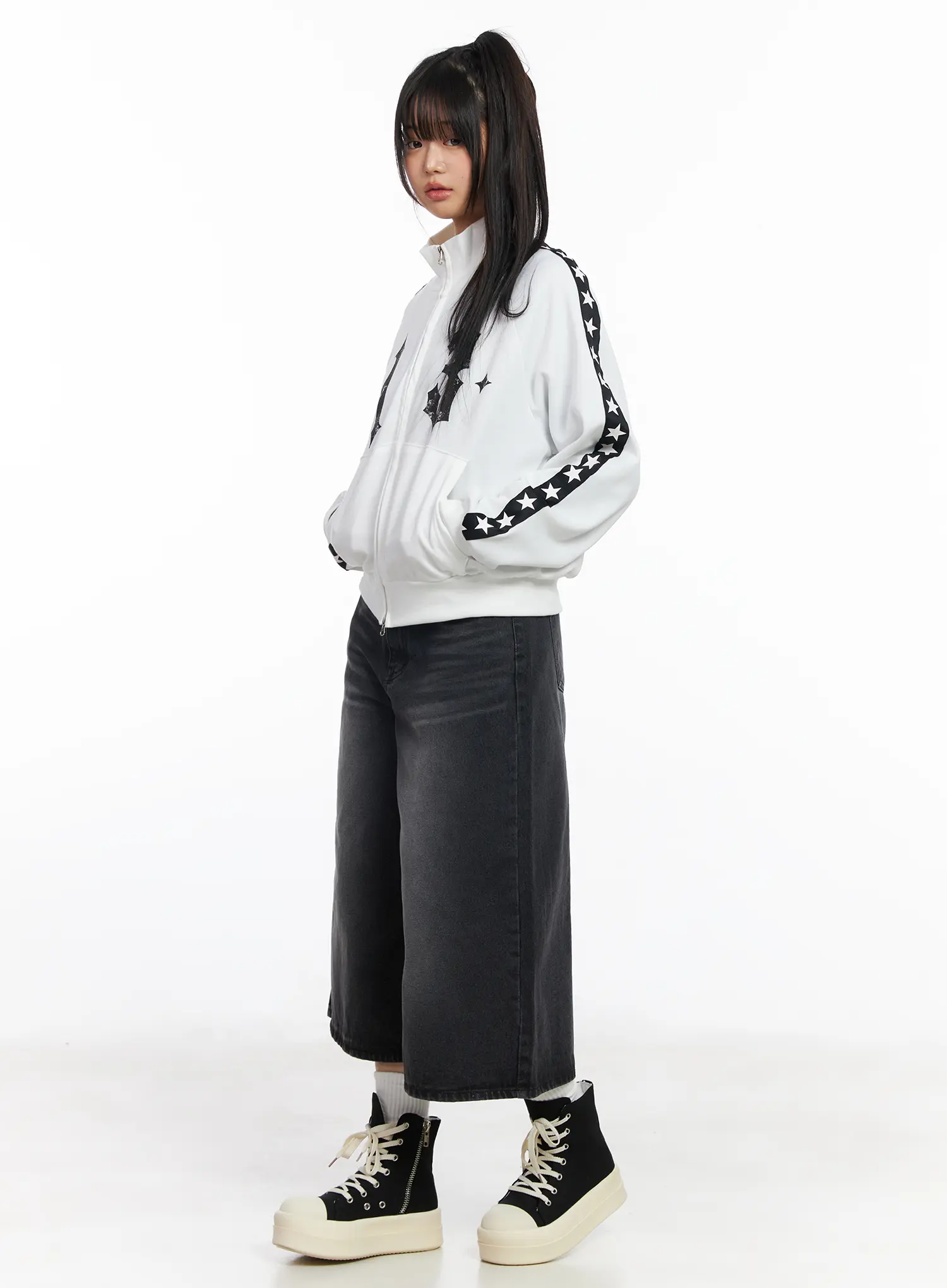 Star Graphic Lined Sporty Zip-Up Jacket CF504 - Image 9