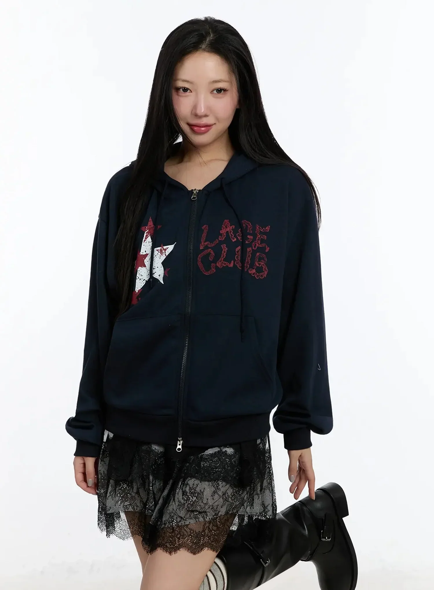 Star Lettering Zip-Up Hoodie IM509 - Image 2