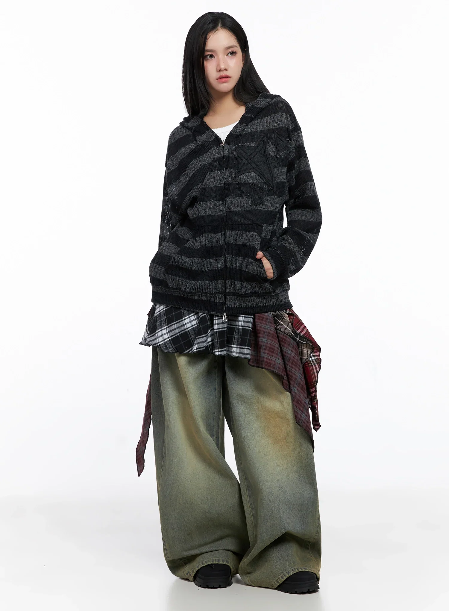 Star Patch Striped Zip-Up IS525 - Image 3