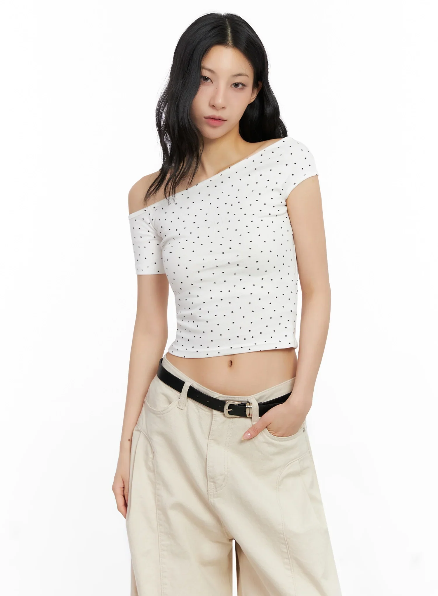 Star Print Off-Shoulder Crop Top IG508 - Image 15