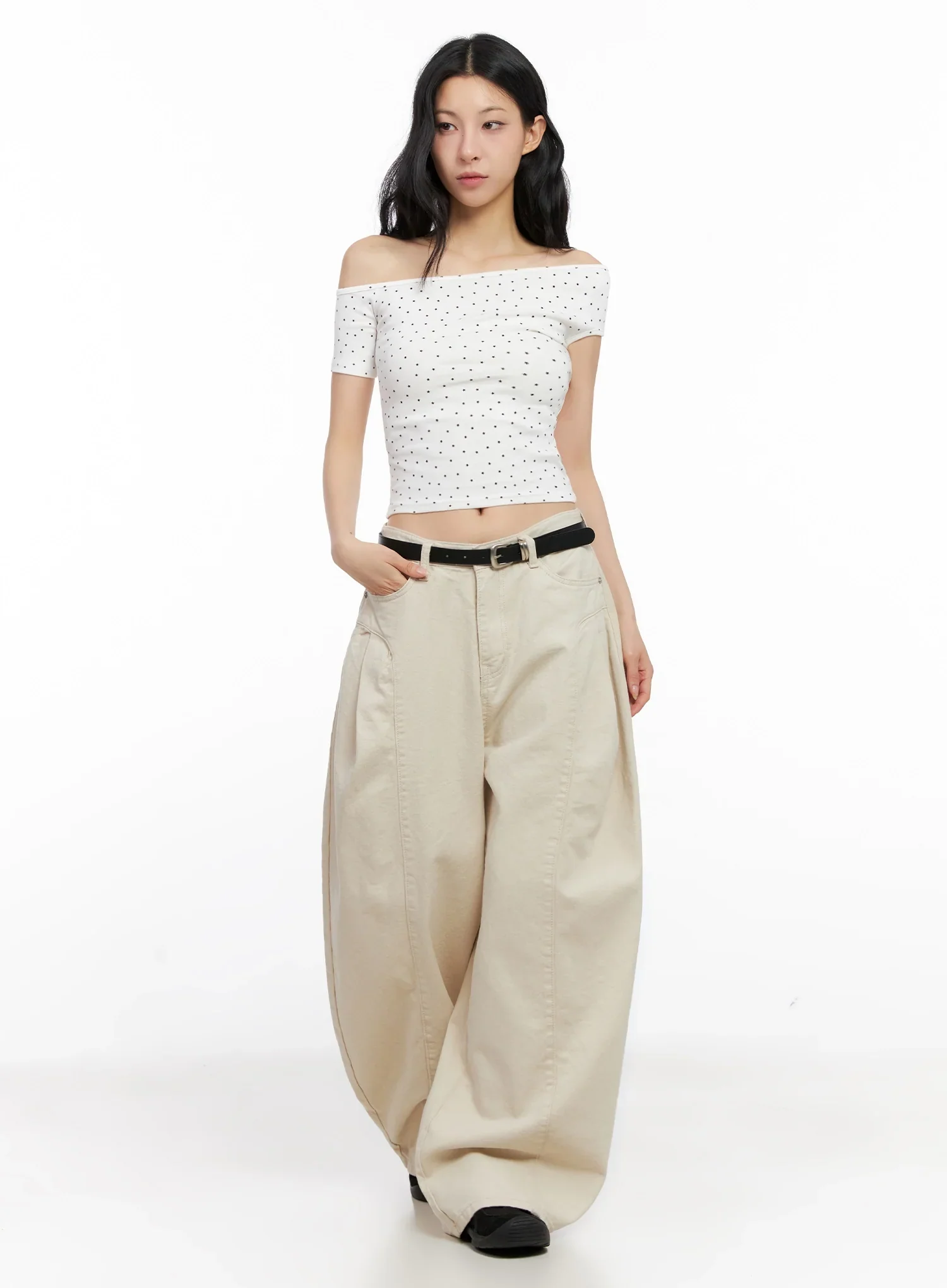 Star Print Off-Shoulder Crop Top IG508 - Image 5