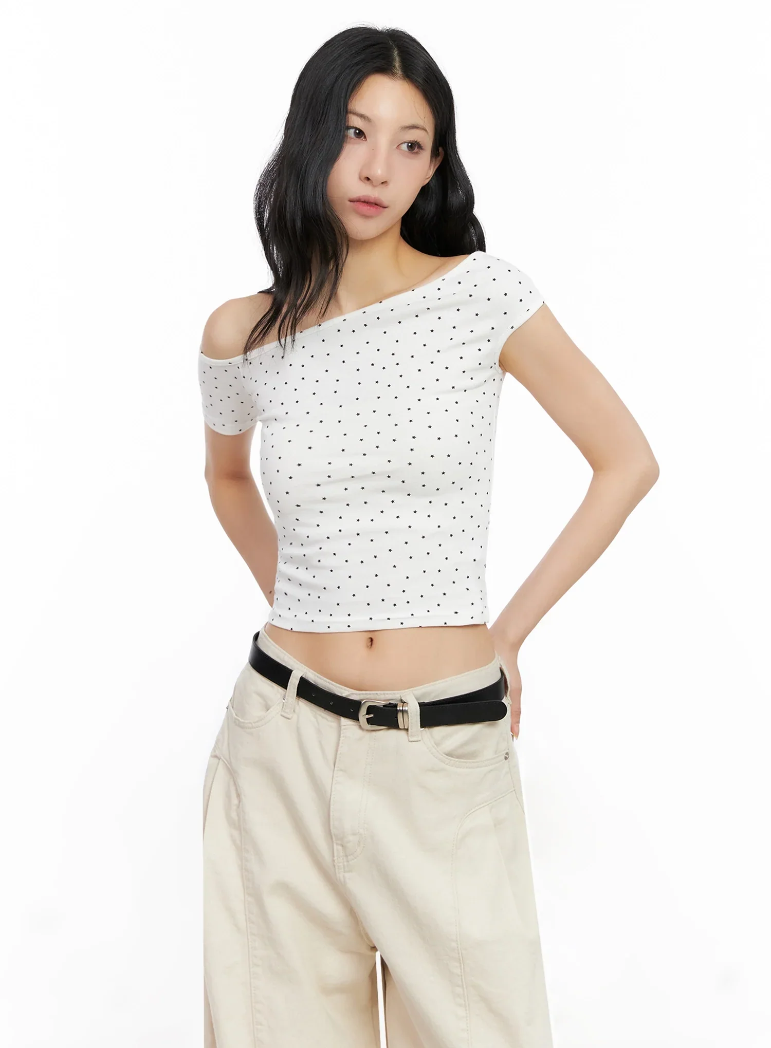 Star Print Off-Shoulder Crop Top IG508 - Image 6