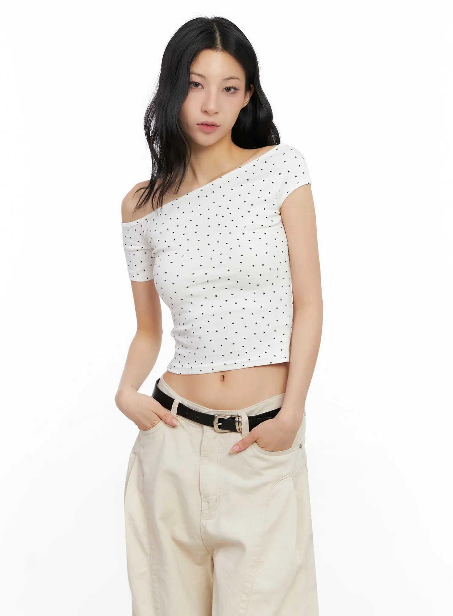 Star Print Off-Shoulder Crop Top IG508 - Image 7