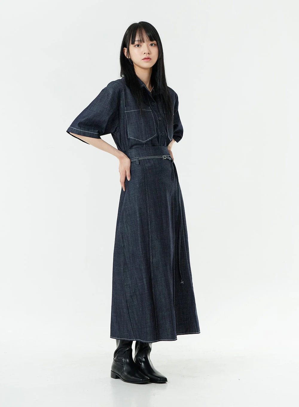 Stitch Denim Set-Up Blouse with Pocket OG23 - Image 10