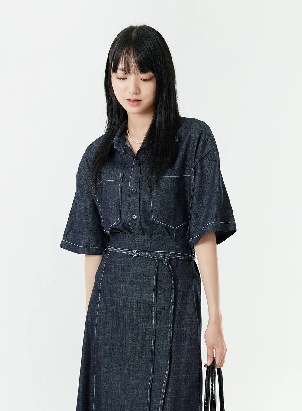 Stitch Denim Set-Up Blouse with Pocket OG23 - Image 11