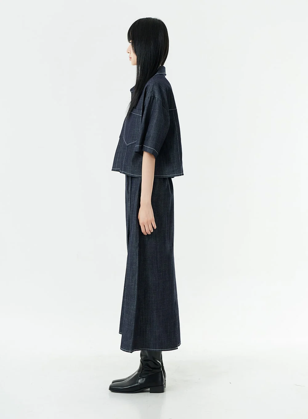 Stitch Denim Set-Up Blouse with Pocket OG23 - Image 13