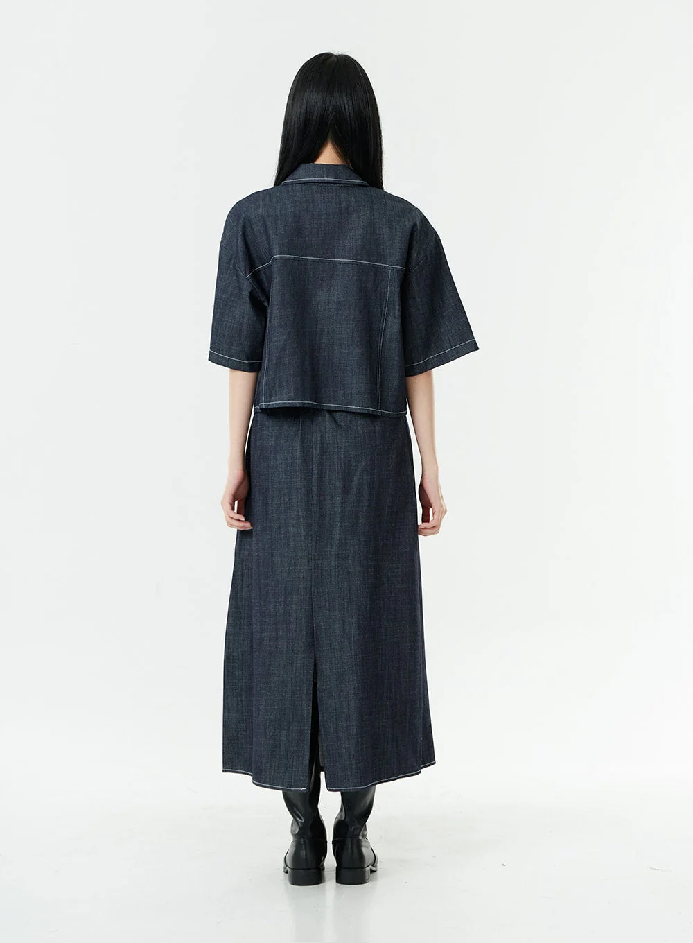 Stitch Denim Set-Up Blouse with Pocket OG23 - Image 14