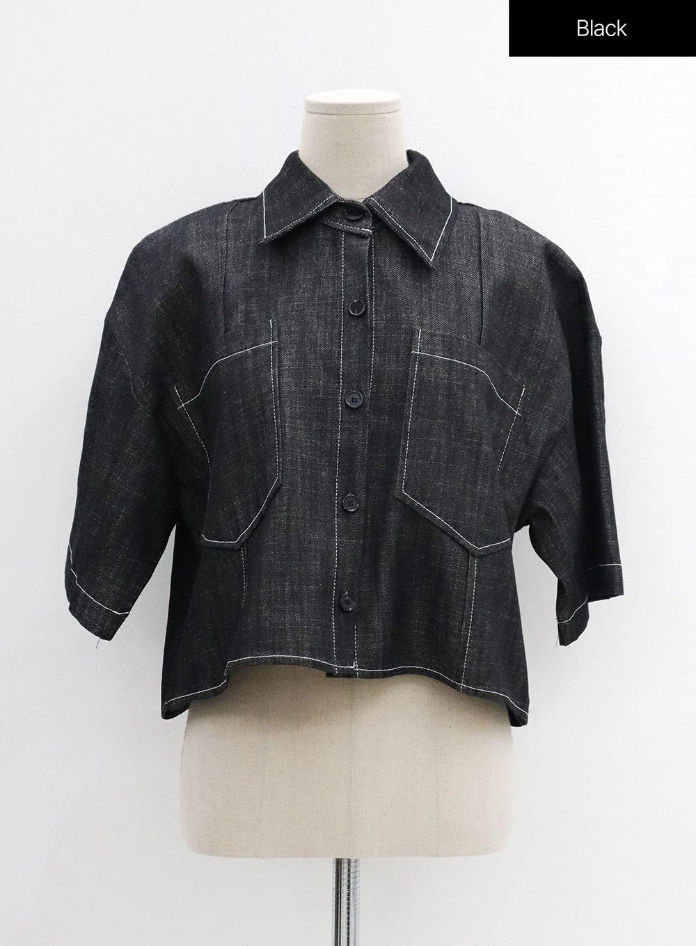 Stitch Denim Set-Up Blouse with Pocket OG23 - Image 17
