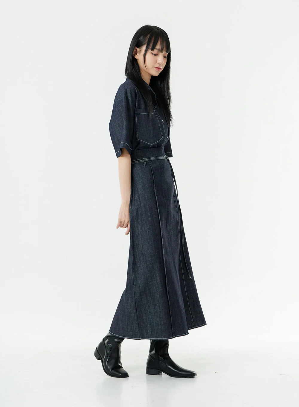 Stitch Denim Set-Up Blouse with Pocket OG23 - Image 5