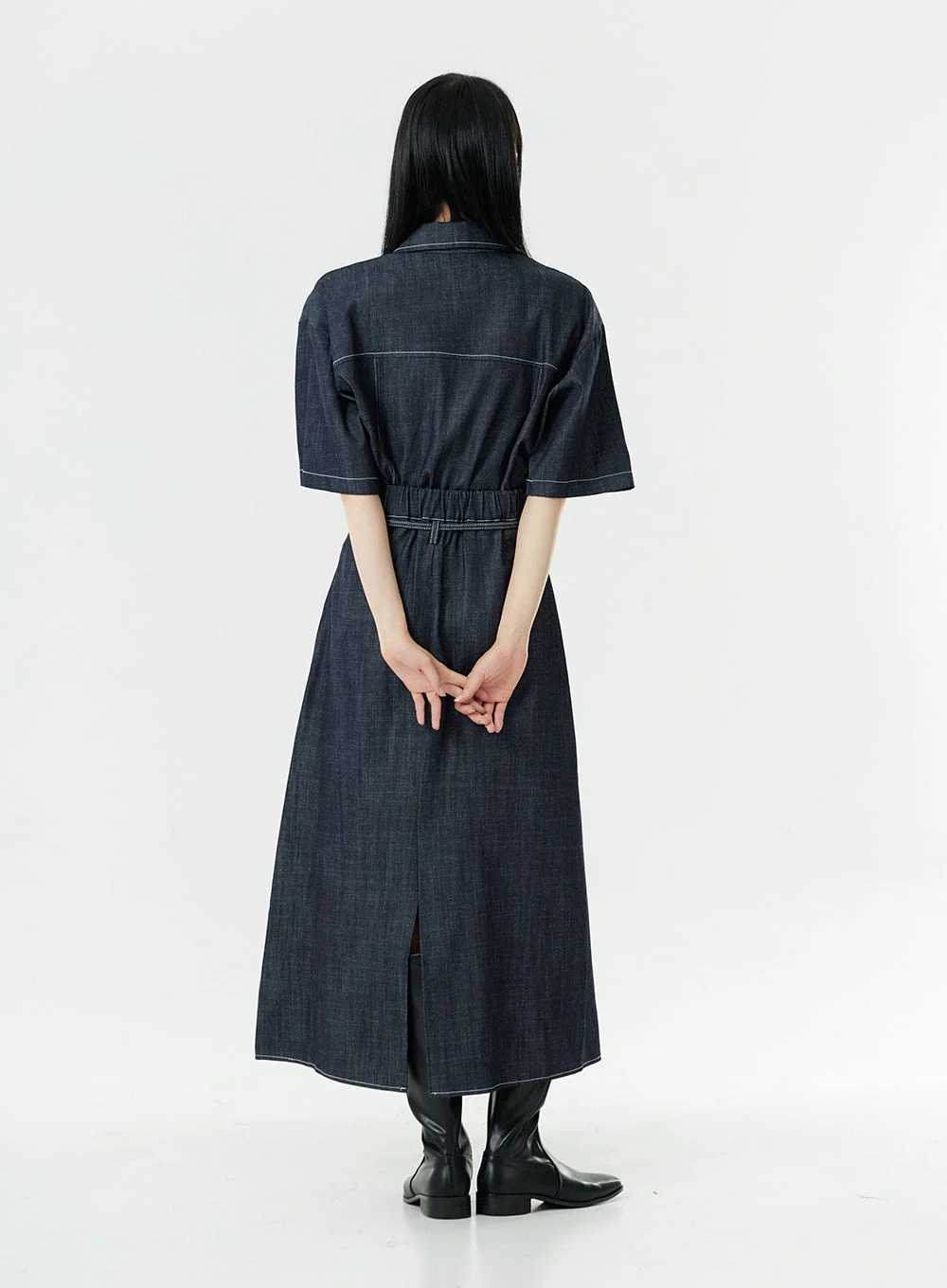 Stitch Denim Set-Up Blouse with Pocket OG23 - Image 6