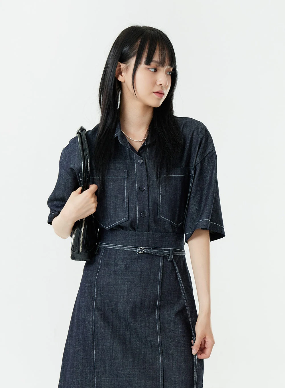 Stitch Denim Set-Up Blouse with Pocket OG23 - Image 7
