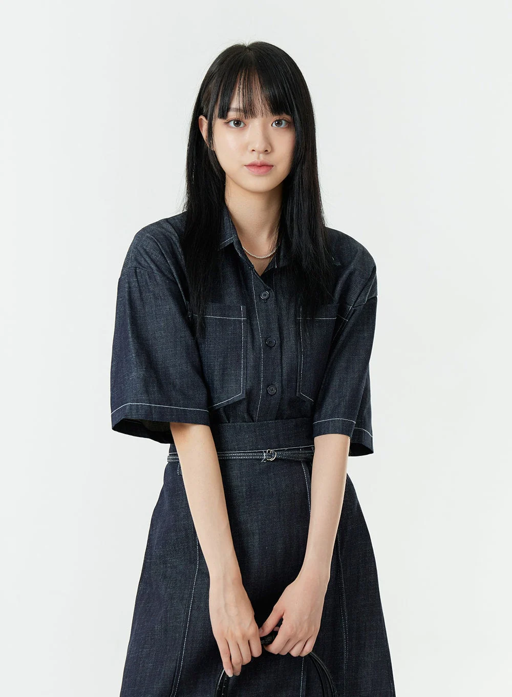 Stitch Denim Set-Up Blouse with Pocket OG23 - Image 9