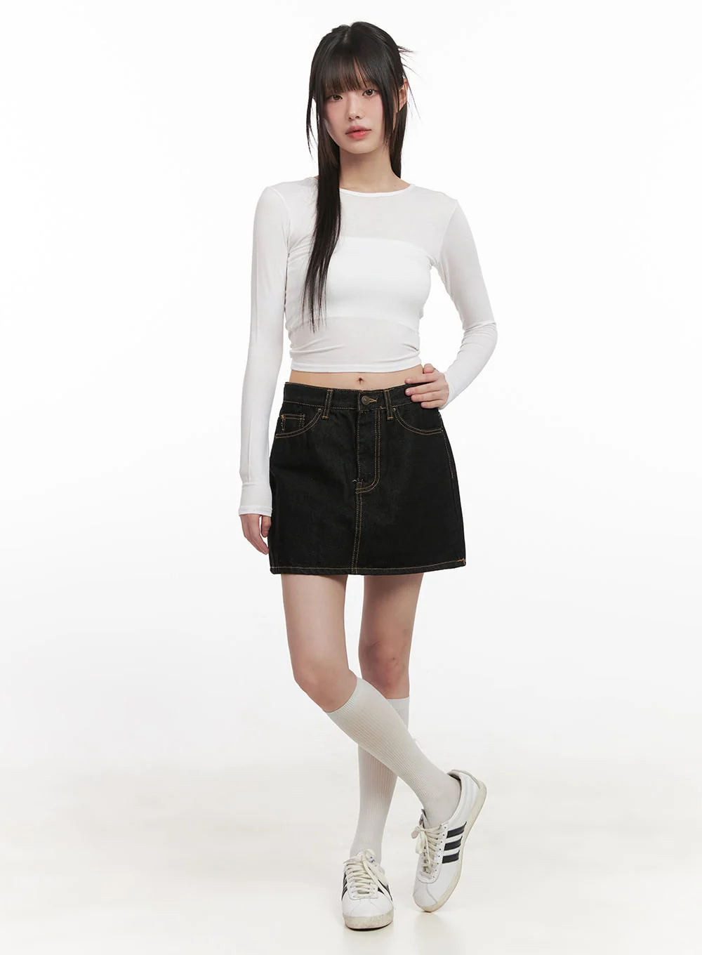 Stitched Denim Mini Skirt CJ524 - Image 2