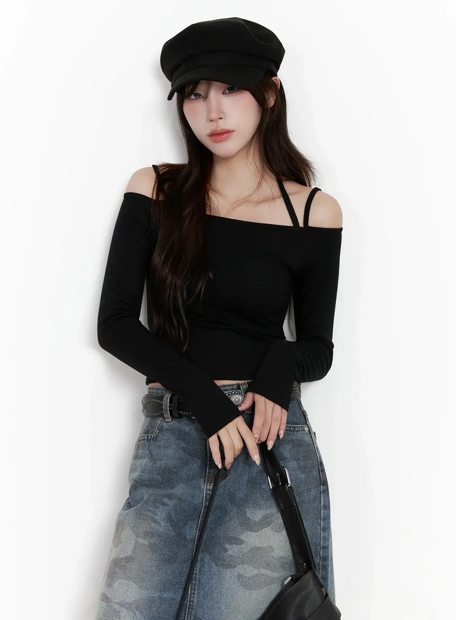 Strap Halter Off-Shoulder Top IN514