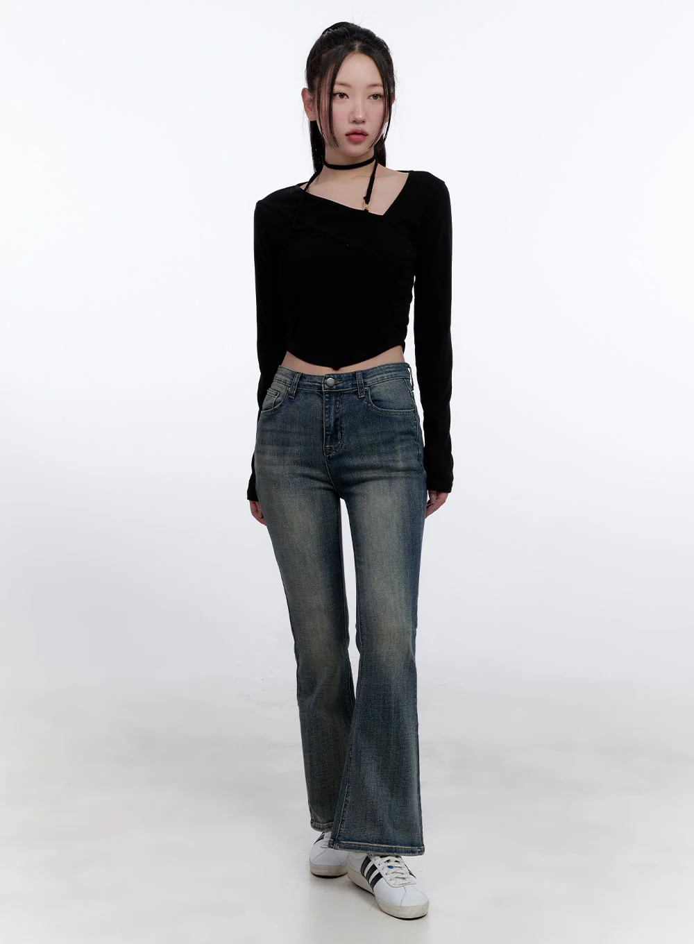 Strappy Long-Sleeve Halter Crop Top CJ513 - Image 2