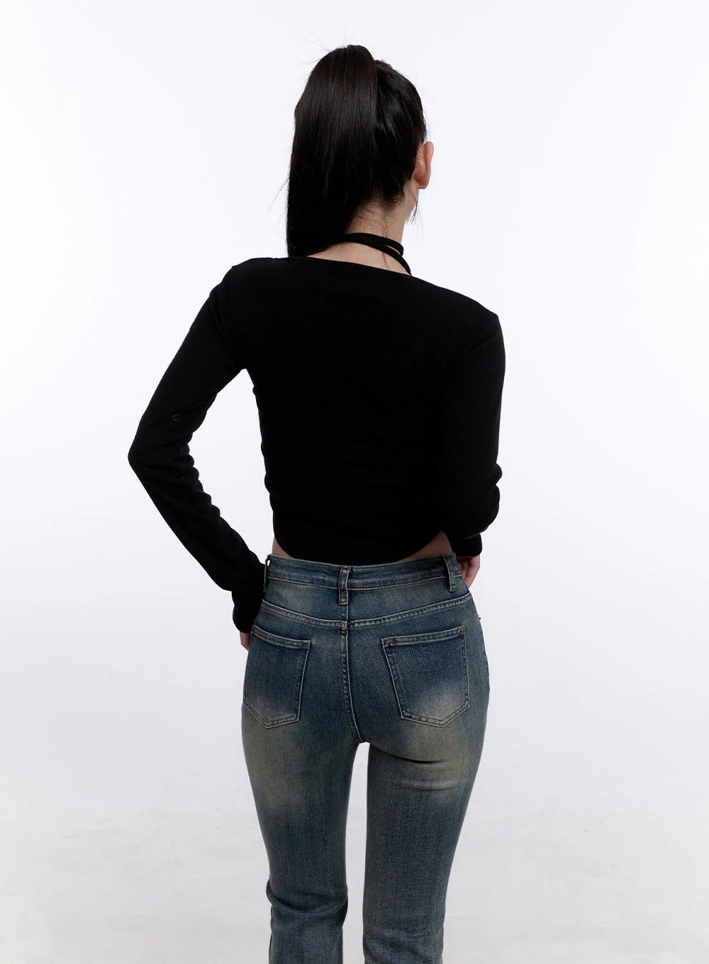 Strappy Long-Sleeve Halter Crop Top CJ513 - Image 6