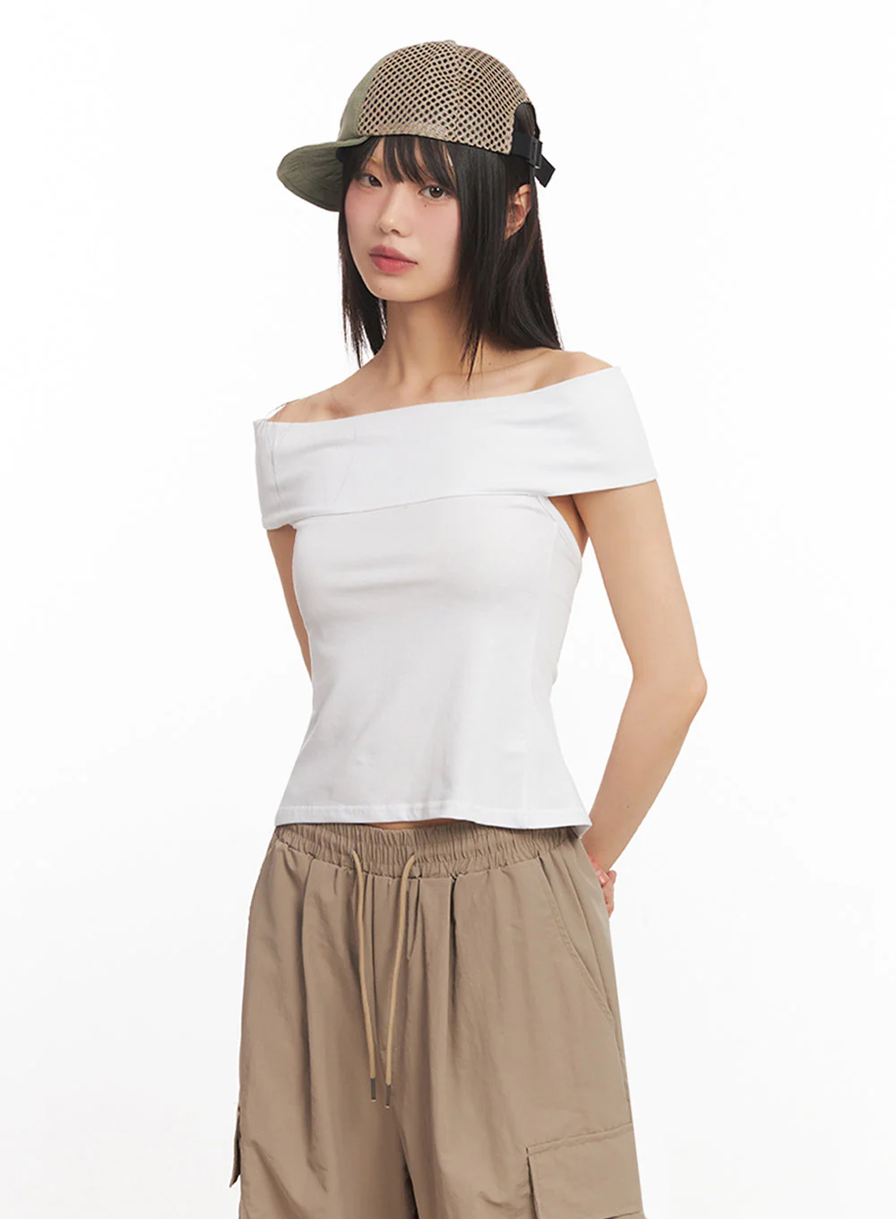 String Cut-Out Off-Shoulder Crop Top IY502 - Image 14