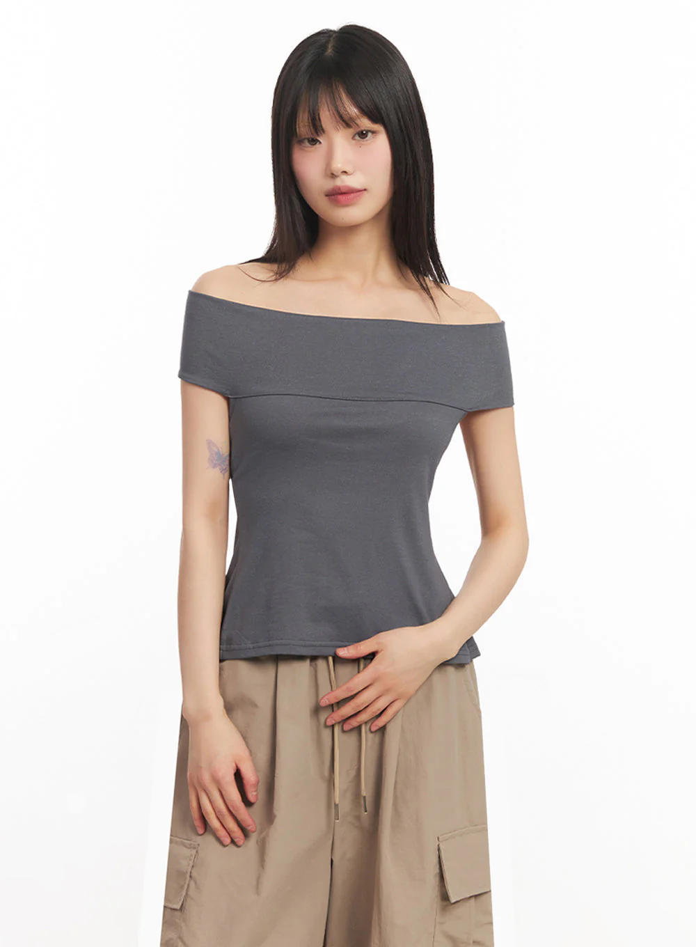 String Cut-Out Off-Shoulder Crop Top IY502 - Image 15