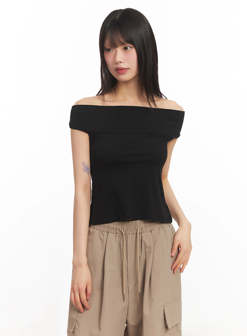 String Cut-Out Off-Shoulder Crop Top IY502 - Image 2