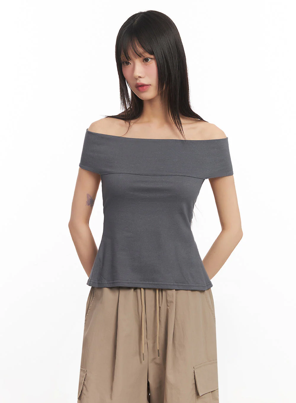 String Cut-Out Off-Shoulder Crop Top IY502 - Image 7