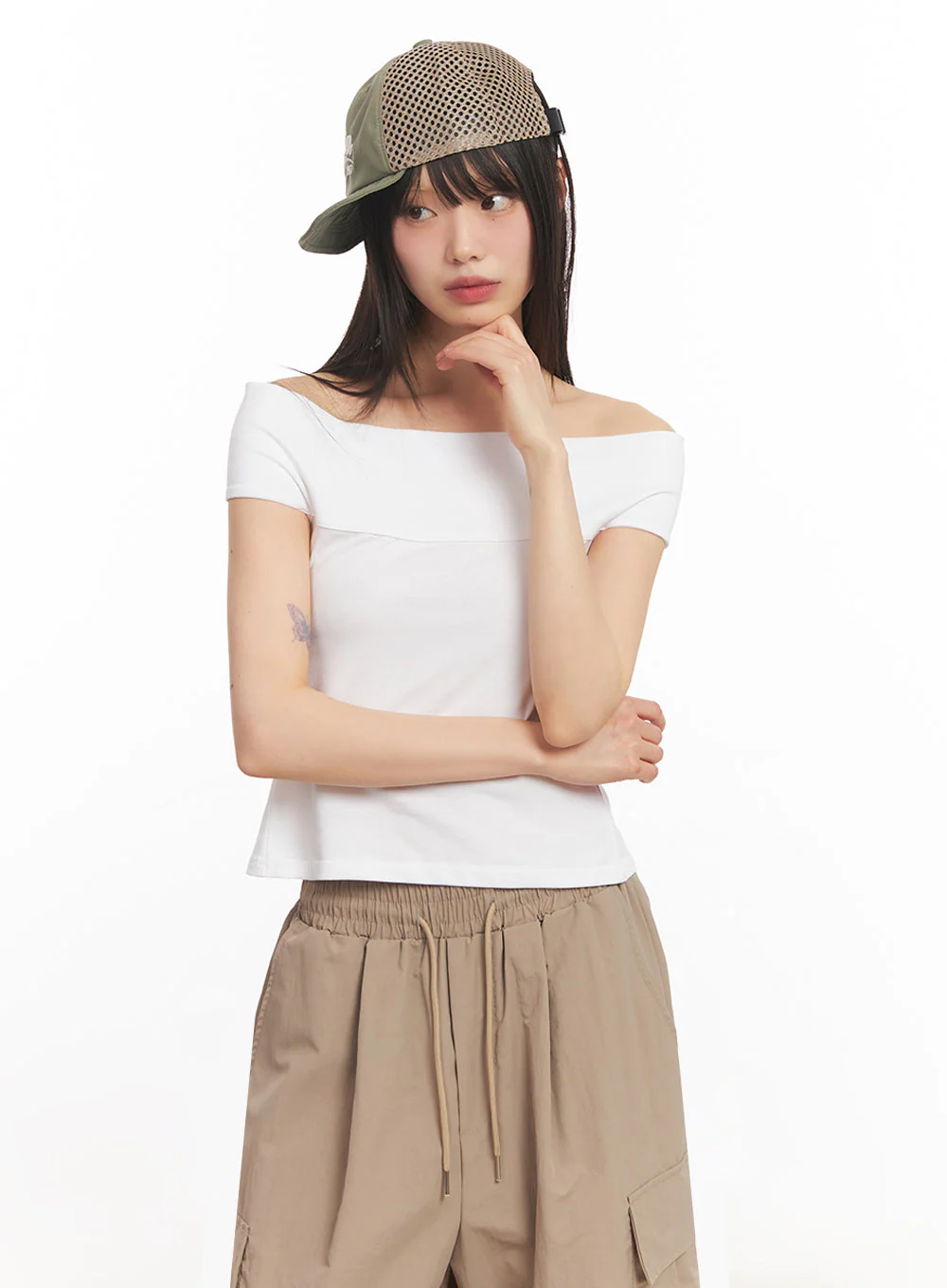 String Cut-Out Off-Shoulder Crop Top IY502 - Image 8