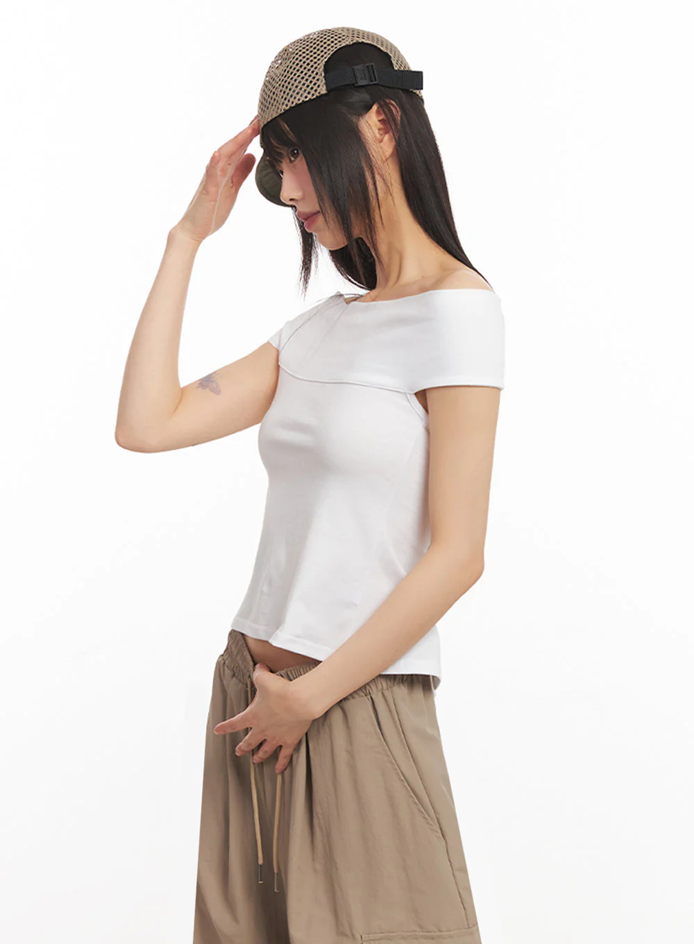 String Cut-Out Off-Shoulder Crop Top IY502 - Image 9