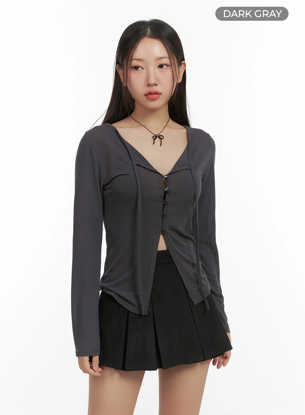 String Detail Long Sleeve Button Top CO417 - Image 10