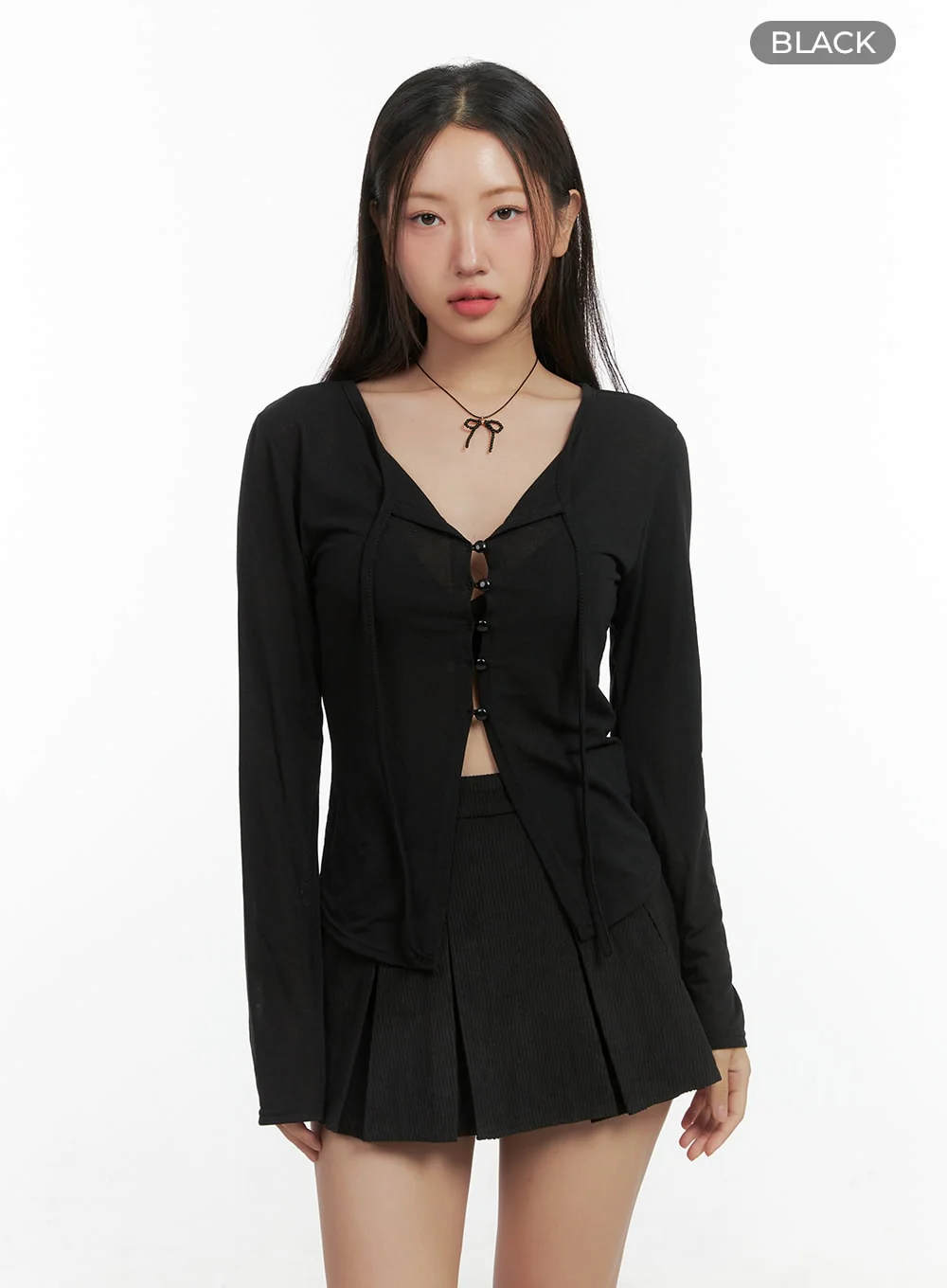 String Detail Long Sleeve Button Top CO417 - Image 9