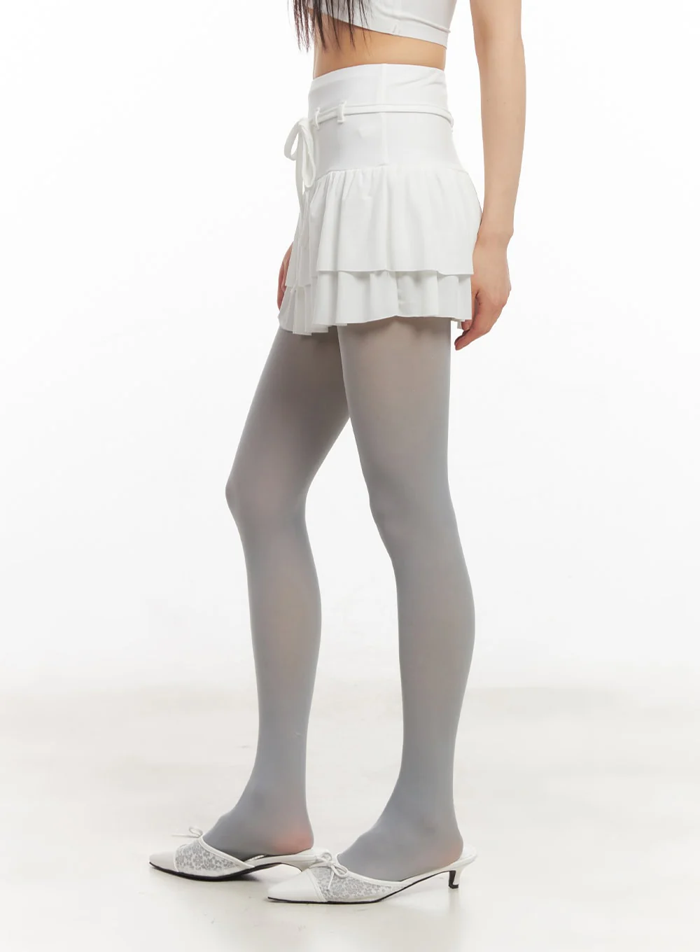 String Ribbon Ruffle Mini Skirt CA522 - Image 3
