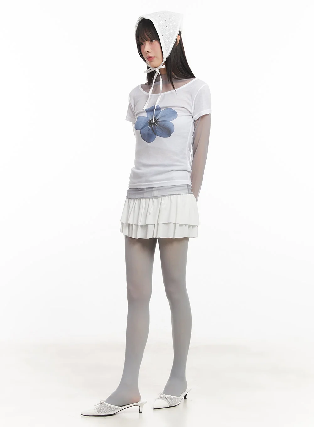 String Ribbon Ruffle Mini Skirt CA522 - Image 6