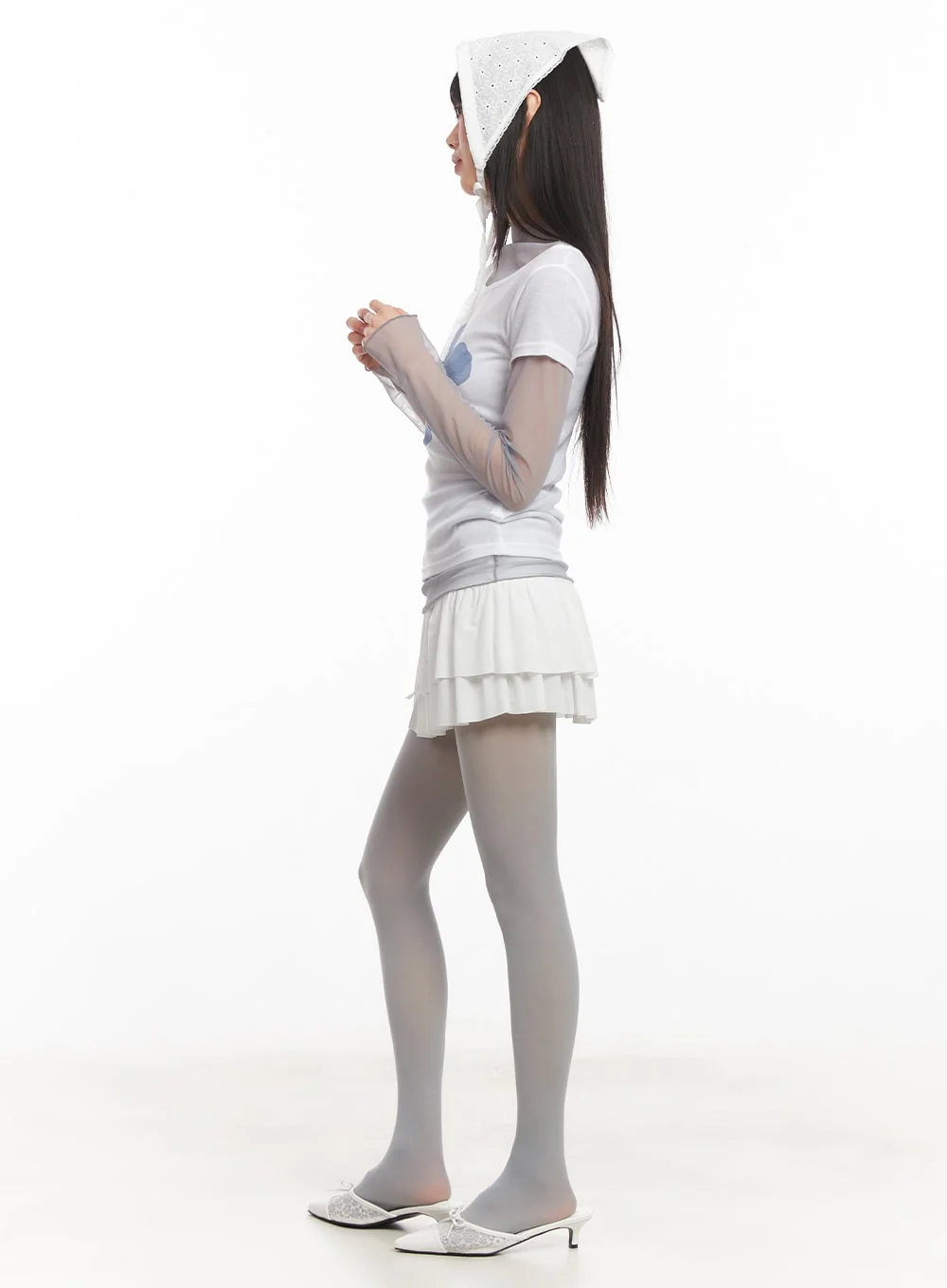 String Ribbon Ruffle Mini Skirt CA522 - Image 7