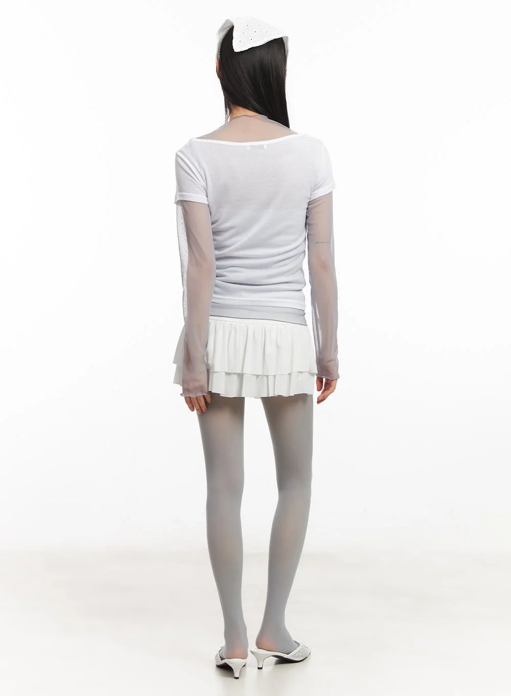 String Ribbon Ruffle Mini Skirt CA522 - Image 8