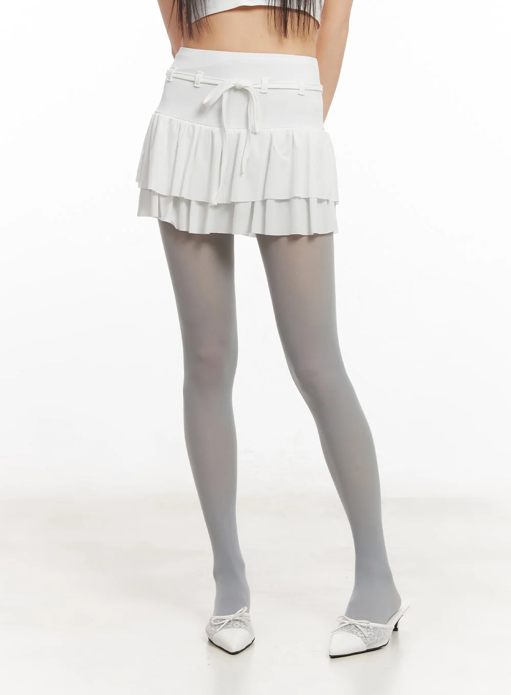 String Ribbon Ruffle Mini Skirt CA522 - Image 9