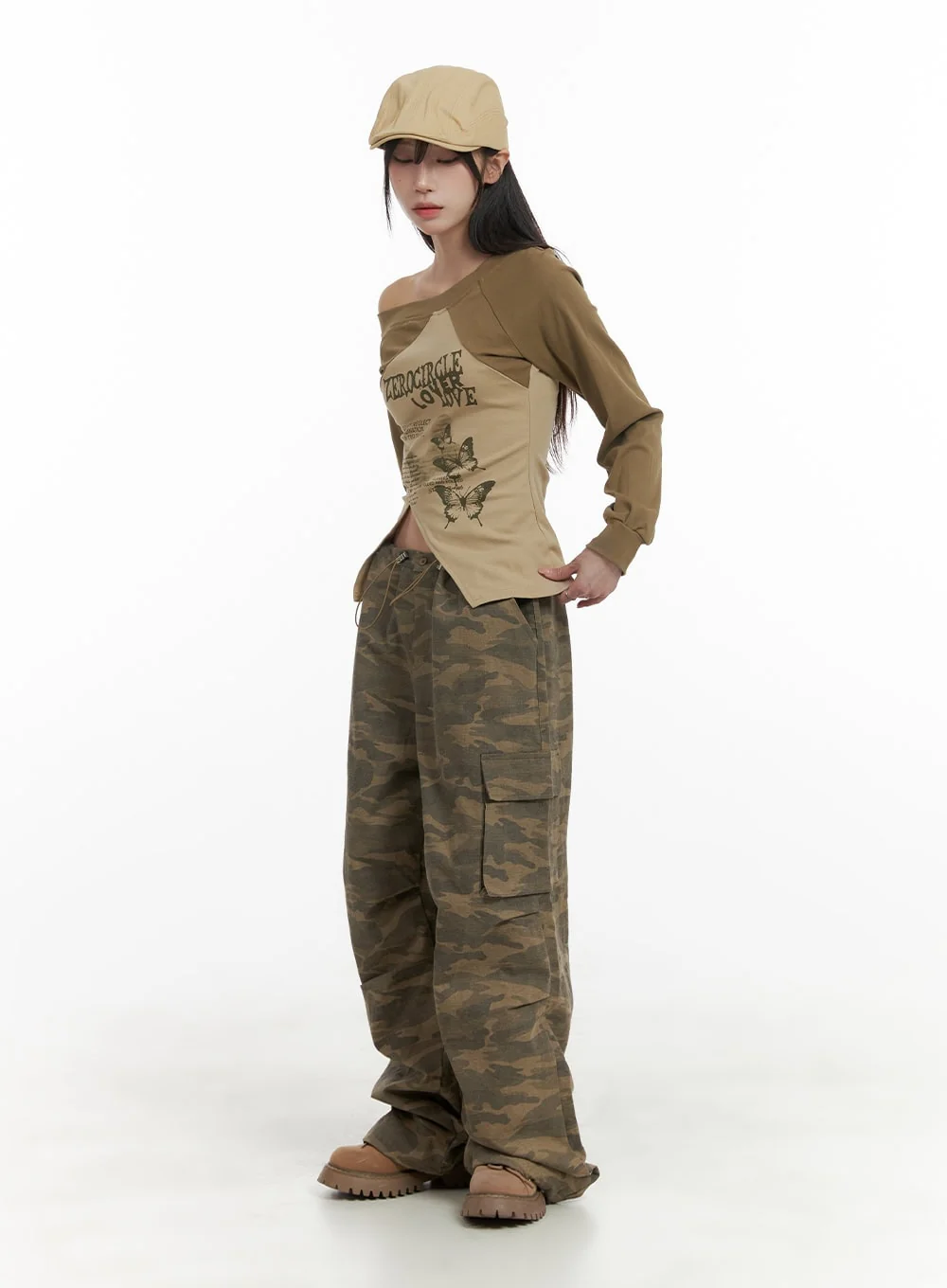 String Waist Camo Cargo Pants CA430 - Image 3