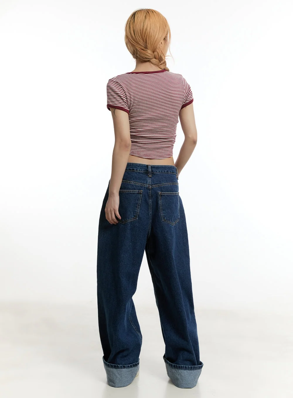 Stripe Buttoned Crop Top CY501 - Image 9