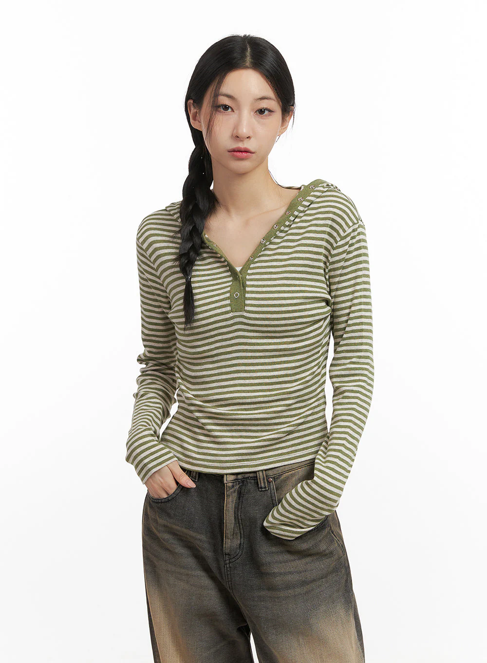 Stripe Hooded Crop Top CN428 - Image 10